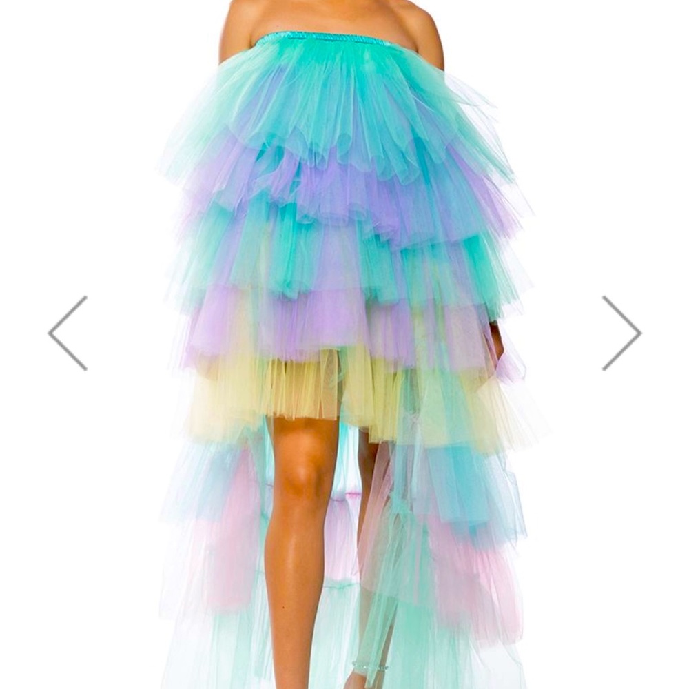 STAR OF THE SHOW LAYERED TULLE HIGH LOW MAXI DRESS IN BLUE MULTI